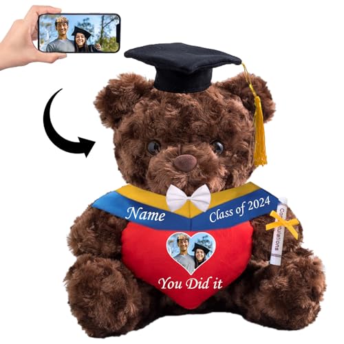 Personalisierter Teddybär mit Herz, Abschlussgeschenke für Ihn & Sie mit Text+Foto, Abschlussbär als Personalisiertes Abschlussgeschenk für Mädchen/ Jungen zum Abschluss 2024 (25-cm-Text+Foto) von MeterBear