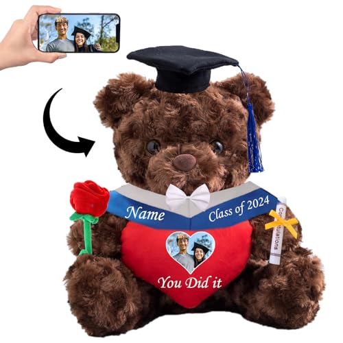 Personalisierter Teddybär mit Herz, Abschlussgeschenke für Ihn & Sie mit Text+Foto, Abschlussbär als Personalisiertes Abschlussgeschenk für Mädchen/ Jungen zum Abschluss 2024 (25-cm-Text+Foto) von MeterBear