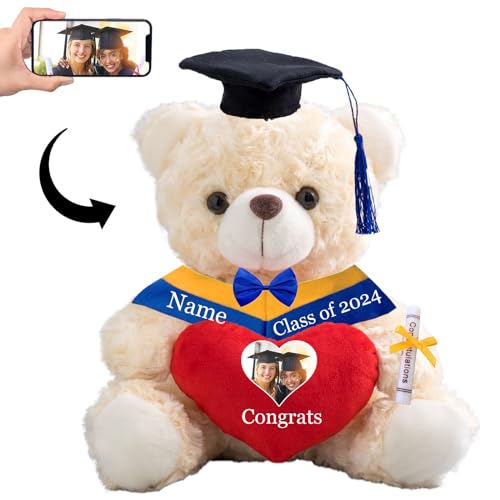 Personalisierter Teddybär mit Herz, Abschlussgeschenke für Ihn & Sie mit Text+Foto, Abschlussbär als Personalisiertes Abschlussgeschenk für Mädchen/ Jungen zum Abschluss 2024 (25cm/ Text+Foto) von MeterBear