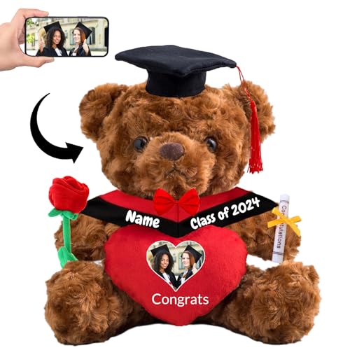 Personalisierter Teddybär mit Herz, Abschlussgeschenke für Ihn & Sie mit Text+Foto, Abschlussbär als Personalisiertes Abschlussgeschenk für Mädchen/ Jungen zum Abschluss 2024 (Text+Foto-20cm) von MeterBear