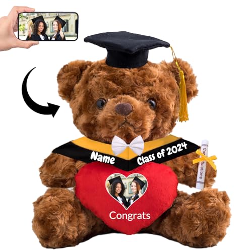 Personalisierter Teddybär mit Herz, Abschlussgeschenke für Ihn & Sie mit Text+Foto, Abschlussbär als Personalisiertes Abschlussgeschenk für Mädchen/ Jungen zum Abschluss 2024 (Text+Foto-25cm) von MeterBear