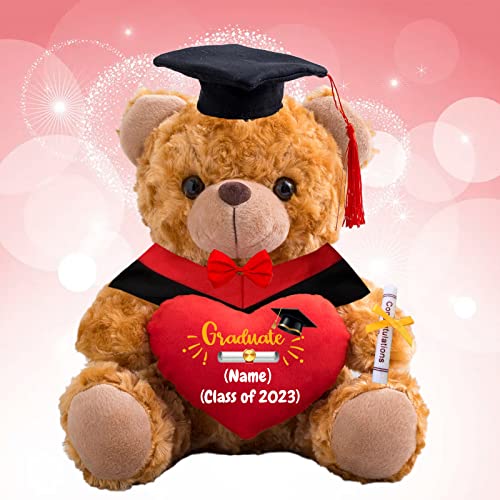 Personalisierter Teddybär mit Herz, Abschlussgeschenke für Ihn & Sie mit Text, Name oder Datum, Abschlussbär als Personalisiertes Abschlussgeschenk für Mädchen/ Jungen zum Abschluss 2024 (25cm-Text) von MeterBear