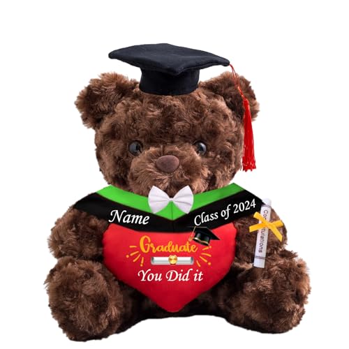 Personalisierter Teddybär mit Herz, Abschlussgeschenke für Ihn & Sie mit Text, Name oder Datum, Abschlussbär als Personalisiertes Abschlussgeschenk für Mädchen/ Jungen zum Abschluss 2024 (20-cm/ Text) von MeterBear