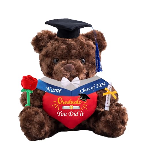 Personalisierter Teddybär mit Herz, Abschlussgeschenke für Ihn & Sie mit Text, Name oder Datum, Abschlussbär als Personalisiertes Abschlussgeschenk für Mädchen/ Jungen zum Abschluss 2024 (20-cm/ Text) von MeterBear