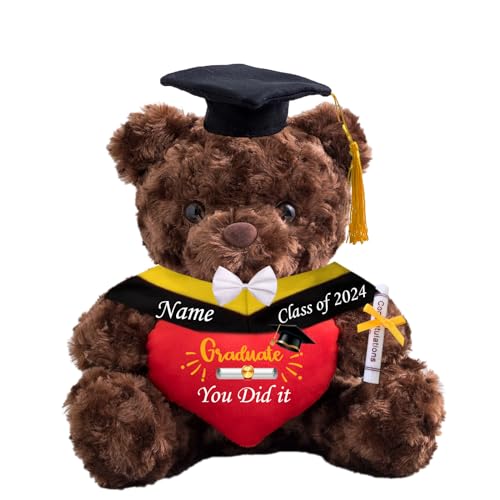 Personalisierter Teddybär mit Herz, Abschlussgeschenke für Ihn & Sie mit Text, Name oder Datum, Abschlussbär als Personalisiertes Abschlussgeschenk für Mädchen/ Jungen zum Abschluss 2024 (25-cm/ Text) von MeterBear