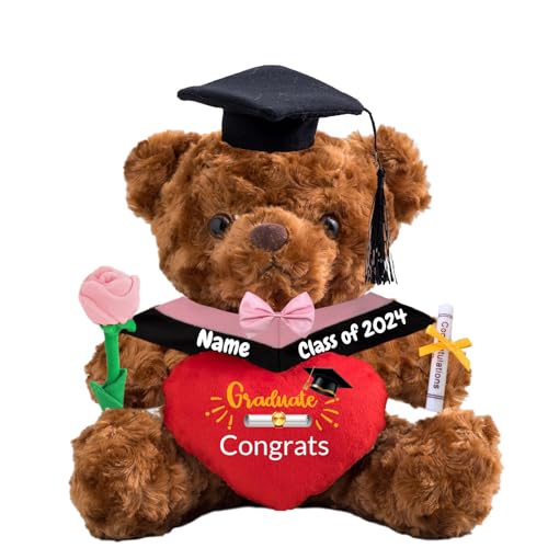 Personalisierter Teddybär mit Herz, Abschlussgeschenke für Ihn & Sie mit Text, Name oder Datum, Abschlussbär als Personalisiertes Abschlussgeschenk für Mädchen/ Jungen zum Abschluss 2024 (Text-20cm) von MeterBear