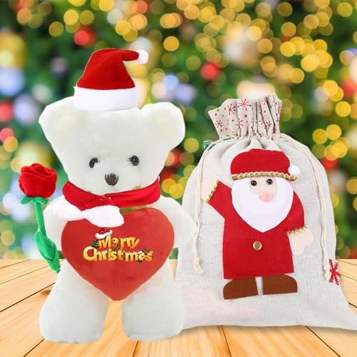 Personalisierter Teddybär mit Text, Weihnachten Teddybär mit Rose, Weihnachtsschmuck und Geschenktüten Weihnachten als Personalisierte Geschenke für Männer Frauen Weihnachten (40cm) von MeterBear