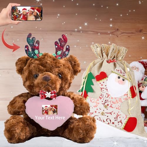 Weihnachten Personalisierter Teddybär mit Text+Foto, Weihnachten Teddybär mit Weihnachtsschmuck als Personalisierte Geschenk Beste Freundin Weihnachten/ Geschenke für Paare Weihnachten (25cm) von MeterBear