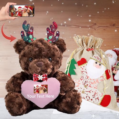 Weihnachten Personalisierter Teddybär mit Text+Foto, Weihnachten Teddybär mit Weihnachtsschmuck als Personalisierte Geschenk Beste Freundin Weihnachten/ Geschenke für Paare Weihnachten (25cm) von MeterBear