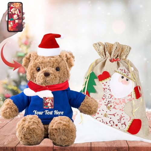 Weihnachten Personalisierter Teddybär mit Text+Foto, Weihnachten Teddybär mit Weihnachtsschmuck als Personalisierte Geschenk Beste Freundin Weihnachten/ Geschenke für Paare Weihnachten (32cm) von MeterBear