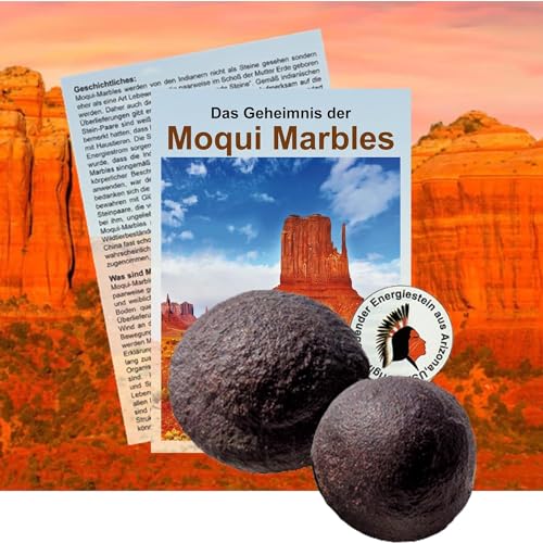 Moqui Marbles Paar 30-35mm Ø Steine 4-TLG Set mit Echtheitszertifikat [Männlich & Weiblich] für Schutz, Entspannung, Meditation. Mit Buch Booklet, Samttäschchen [Zertifikat]. von Methusalem