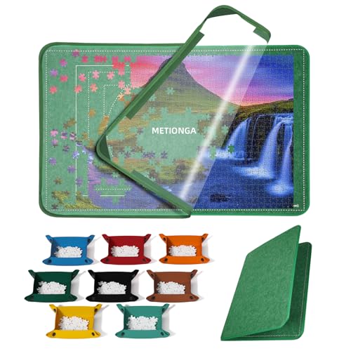Metionga Faltbares Puzzlebrett, Puzzlematte 2000 Teile für Puzzle Aufbewahrung, 41.3x31.5in Puzzle Board, Jigsaw Puzzle Zubehör mit 8 Puzzle Sorting Trays und Abdeckung von Metionga