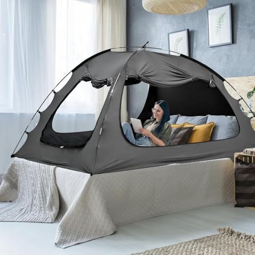 Meulbaty Bettzelt 190cm L x 100cm B x 120cm H Betthimmel, Innenzelt für Erwachsene und Kinder, 3 Türen, atmungsaktives Traumzelt, 80% Verdunkelung, privates Schlafzelt (schwarz) von Meulbaty