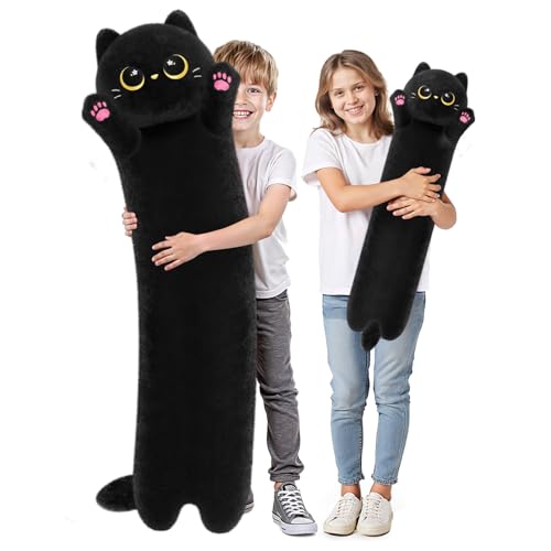 Künstler-entworfenes ultra weiches langes schwarzes Katze Plüschkörper-Kissen, Extra-Füllung für Komfort, erstklassiges Qualitäts-gefülltes Tier-Geschenk für Freundin oder Katze-Liebhaber 50 CM von Mewaii