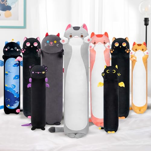 Mewaii 130CM Kuscheltier Kawaii Langes Katzen Plüsch Kissen Grau Stofftiere Plüschtier Ausgestopftes Tier Spielzeug Kuschelkissen Geschenk Plüschkissen von Mewaii