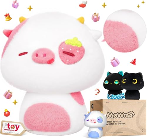 Mewaii 20CM Kuscheltier Kawaii für Kinder Erdbeerkuh Pilzförmiges Plüschtier Stofftiere Weiches Wurfkissen Plüsch Kissen Ausgestopftes Spielzeug Geschenk über 3 Jahren von Mewaii