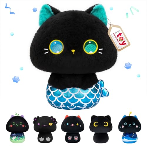 Mewaii Meerjungfrau-Schwarze Katze Kuscheltier 36 cm Plüschkissen Kawaii Katze Plüschtier Weiches Kuscheltier für Kinder und Erwachsene von Mewaii