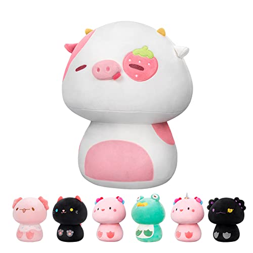 Mewaii 36CM Kawaii Kuscheltier für Kinder Erdbeerkuh Pilzförmiges Plüschtier Stofftiere Weiches Kuscheltier Wurfkissen Plüsch Kissen Ausgestopftes Spielzeug Stofftiere Geschenk über 3 Jahren von Mewaii