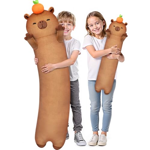 Mewaii 50CM Kuscheltier Capybara Plüschkissen Stofftiere Lang Plüschtier Ausgestopftes Tier Spielzeug Kuschelkissen Geschenk Plüschkissen Kinder Seitenschläferkissen Tier von Mewaii