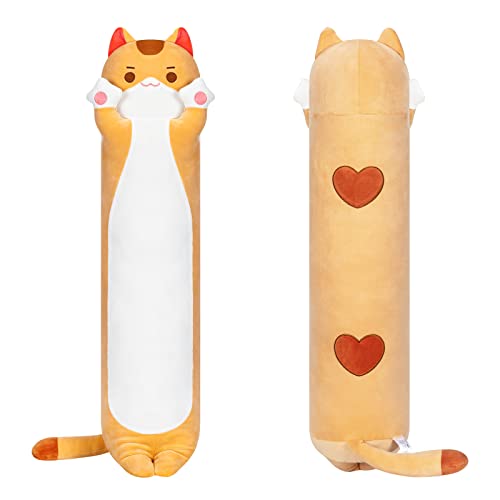 Mewaii Stofftiere Katzen Orange 90CM Plüsch Kissen Lang Kätzchen Plüschtier Ausgestopftes Tier Spielzeug Kuschelkissen Geschenk Plüschkissen über 3 Jahren von Mewaii