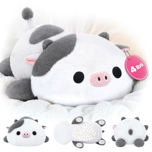 Mewaii Weighted Plüsch Grau Kuh Kuscheltier 58cm,1.8kg (4.0 lbs) Kawaii Plüschtiere für Kinder,Komfortabel und Kuschelig, Kuscheltiere für Frauen und Männer von Mewaii