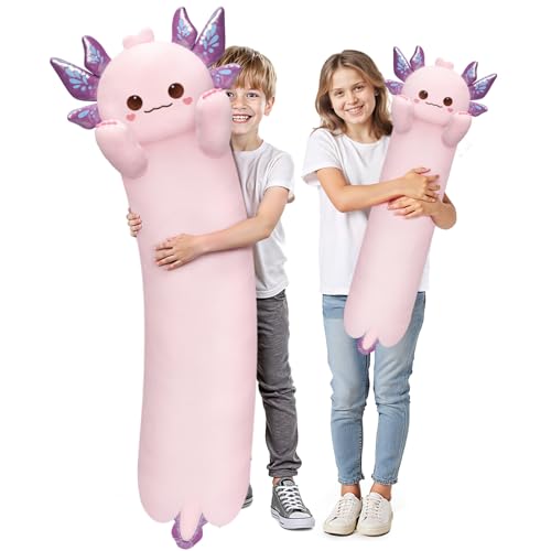 Mewaii Künstlertdesignte ULT rasaftige Lange Katze Kuschelkissenkörper, extra gefüllt für Komfort, hochwertiges Kuscheltier-Geschenk für Freundin oder Axolotl-Liebhaber (Violett Axolotl 110 cm) von Mewaii