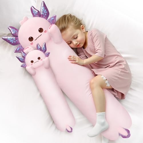 Mewaii Künstlertdesignte ULT rasaftige Lange Katze Kuschelkissenkörper, extra gefüllt für Komfort, hochwertiges Kuscheltier-Geschenk für Freundin oder Axolotl-Liebhaber (Violett Axolotl 50 cm) von Mewaii