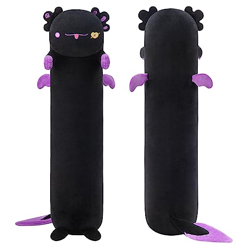 Mewaii Kuscheltier Kawaii Plüschkissen Schwarz Axolotl 110CM Stofftiere Lang Plüschtier Ausgestopftes Tier Spielzeug Kuschelkissen Geschenk Plüschkissen von Mewaii