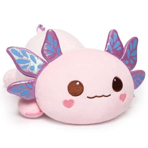 Mewaii Niedlicher Axolotl-Kuschelkissen - Süße rosa Axolotl-Stofftiere, weiches Schmusekissen für Kinder & Mädchen (13 Inch) von Mewaii