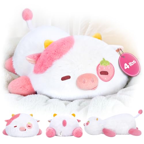 Mewaii Weighted Plüsch Erdbeer Kuh Kuscheltier 58cm,1.8kg (4.0 lbs) Kawaii Plüschtiere für Kinder,Komfortabel und Kuschelig, Kuscheltiere für Frauen und Männer von Mewaii