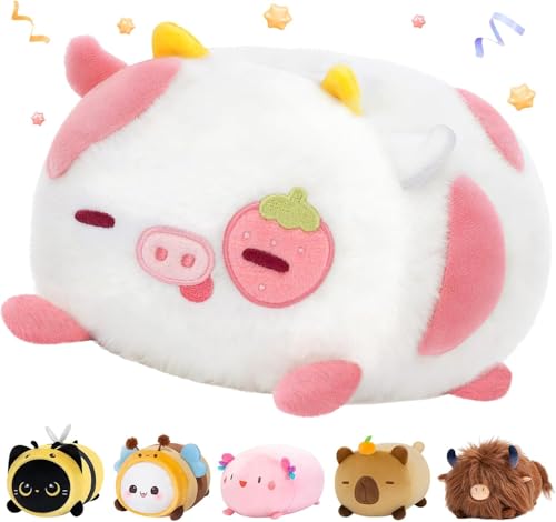Mewaii Erdbeerkuh Plüschkissen 20CM Weiches Kawaii Kuscheltier für Kinder,Niedliches Erdbeerkuh Plüschtier,Perfektes Kuschelkissen und Geschenk von Mewaii
