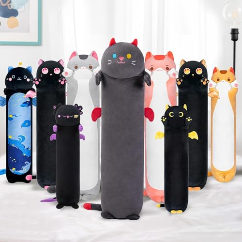 Mewaii Kuscheltier Kawaii 90CM Katzen Plüsch Kissen Schwarz Stofftiere Lang Kätzchen Plüschtier Ausgestopftes Tier Spielzeug Kuschelkissen Geschenk Plüschkissen von Mewaii