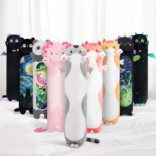 Mewaii Kuscheltiere Lange Katze Kuscheltier 70CM Graue Katze Plüschkissen Plüschtier für Kinder, Kuscheltier Geschenk für Freundin von Mewaii
