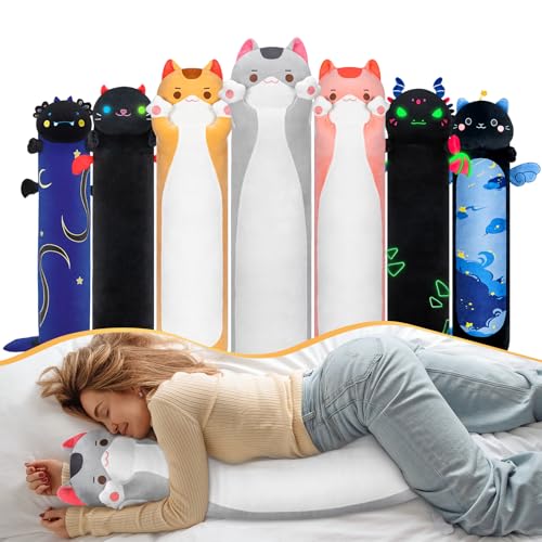 Mewaii Stofftiere Katzen Grau 90CM Plüsch Kissen Lang Kätzchen Plüschtier Ausgestopftes Tier Spielzeug Kuschelkissen Geschenk Plüschkissen über 3 Jahren von Mewaii