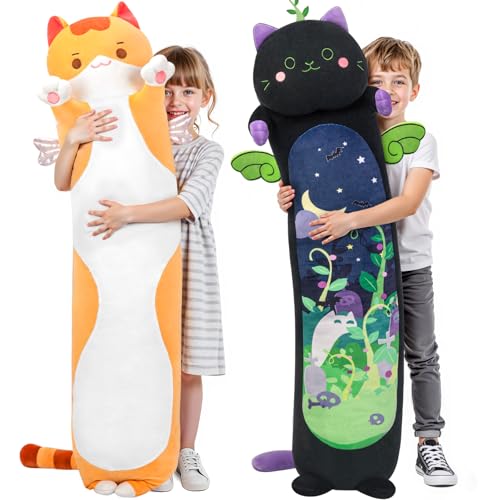 Mewaii Stofftiere Katzen Orange 110CM Plüsch Kissen Lang Kätzchen Plüschtier Ausgestopftes Tier Spielzeug Kuschelkissen Geschenk Plüschkissen über 3 Jahren von Mewaii