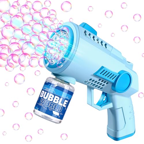 Mexgcom Kinder Seifenblasenmaschine Machine, Seifenblasenpistole, Seifenblasen Pistole mit 100ML Seifenblasenlösung Und 2 Seifenblasen Flüssigkeit Für Kids Shooter Party Spielzeug (Blau) von Mexgcom