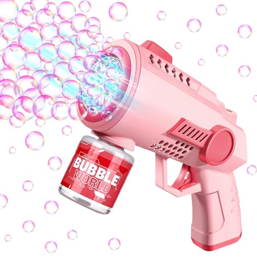 Mexgcom Kinder Seifenblasenmaschine Machine, Seifenblasenpistole, Seifenblasen Pistole mit 100ML Seifenblasenlösung Und 2 Seifenblasen Flüssigkeit Für Kids Shooter Party Spielzeug (Rosa) von Mexgcom
