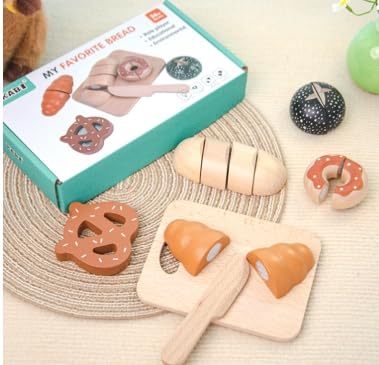 Mexgcom Kinderküche Spielküche Zubehör, Küchenspielzeug Schneiden Brot aus Holz, Spielküche Zubehör Frühstück Set mit Klett Verbindung, kinderküche spielküche für ab 3 4 5 Jahren von Mexgcom