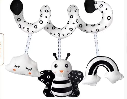 Mexgcom Kinderwagen Spielzeug, Schwarz Weiss Spielzeug, Babyschale Spielzeug Baby Spielzeug 0-6 Monate, Kontrast Hängespielzeug Baby Spielzeug (Bienen) von Mexgcom