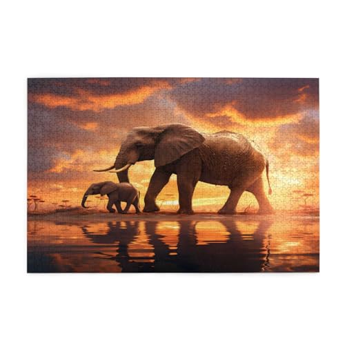 Mexpekil 1000 Teile Puzzles für Erwachsene Afrikanische Tier Elefant Holzpuzzles Herausfordernde Puzzlespiele für Jugendliche Geschenke von Mexpekil