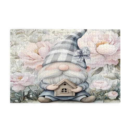 Mexpekil 1000 Teile Puzzles für Erwachsene Gartenzwerg Blumenmuster Holzpuzzles Herausfordernde Puzzlespiele für Jugendliche Geschenke von Mexpekil