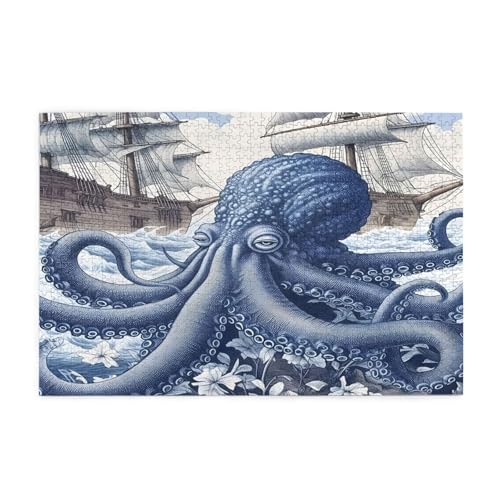 Mexpekil 1000 Teile Puzzles für Erwachsene Ocean Seashake Blue Octopus Holzpuzzles Herausfordernde Puzzlespiele für Jugendliche Geschenke von Mexpekil