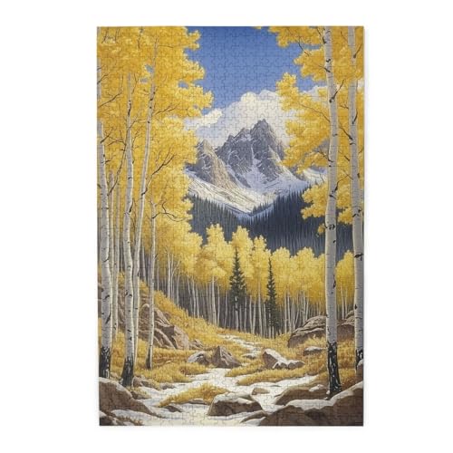 Mexpekil Gelber Wald Berg Winter 1000 Teile Puzzle für Erwachsene Holzpuzzles Erwachsene Puzzle Lernspiele für Erwachsene Geschenke Wohnkultur von Mexpekil