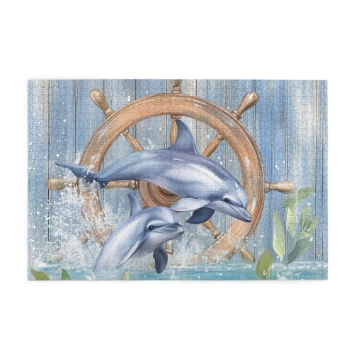 Mexpekil Puzzle für Erwachsene, 1000 Teile, Holzpuzzle, Lernspiele für Erwachsene, Geschenke (Aquarell-Holzdolfin-Anker) von Mexpekil