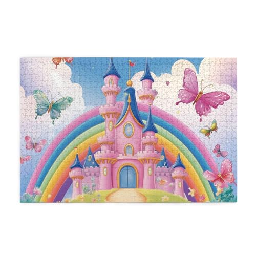 Mexpekil Puzzle für Erwachsene, 1000 Teile, Holzpuzzle, Lernspiele für Erwachsene, Geschenke (buntes Regenbogenschloss) von Mexpekil