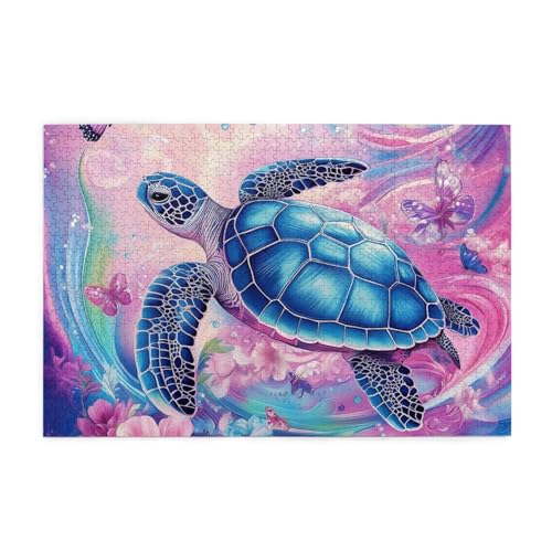 Mexpekil Puzzles für Erwachsene, 1000 Teile Holzpuzzle Lernspiele für Erwachsene Geschenke (Blaue Schildkröte Rosa Blumen) von Mexpekil