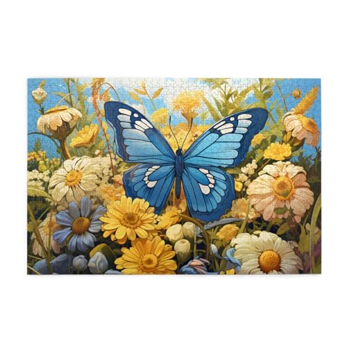 Mexpekil Puzzles für Erwachsene, 1000 Teile Holzpuzzle Lernspiele für Erwachsene Geschenke (Blauer Schmetterling, gelbe Blume) von Mexpekil
