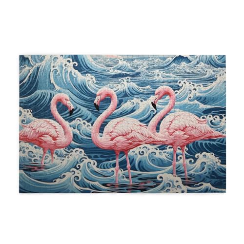 Mexpekil Puzzles für Erwachsene, 1000 Teile Holzpuzzle Lernspiele für Erwachsene Geschenke (Flamingo-Welle) von Mexpekil