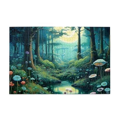 Mexpekil Puzzles für Erwachsene, 1000 Teile Holzpuzzle Lernspiele für Erwachsene Geschenke (Grüner Wald See Floral) von Mexpekil