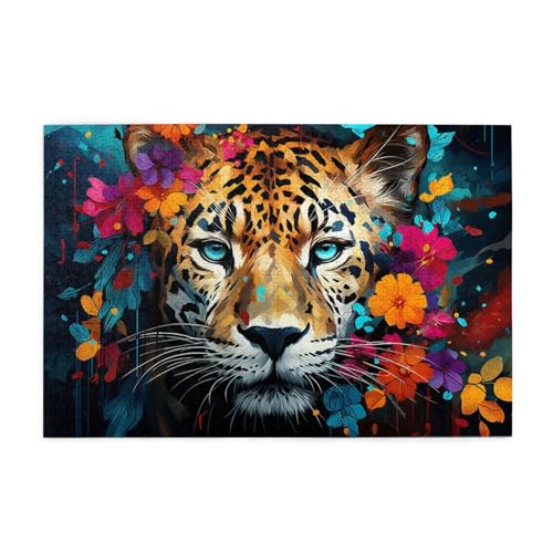Mexpekil Puzzles für Erwachsene, 1000 Teile Holzpuzzle Lernspiele für Erwachsene Geschenke (Leopardengesicht Floral) von Mexpekil